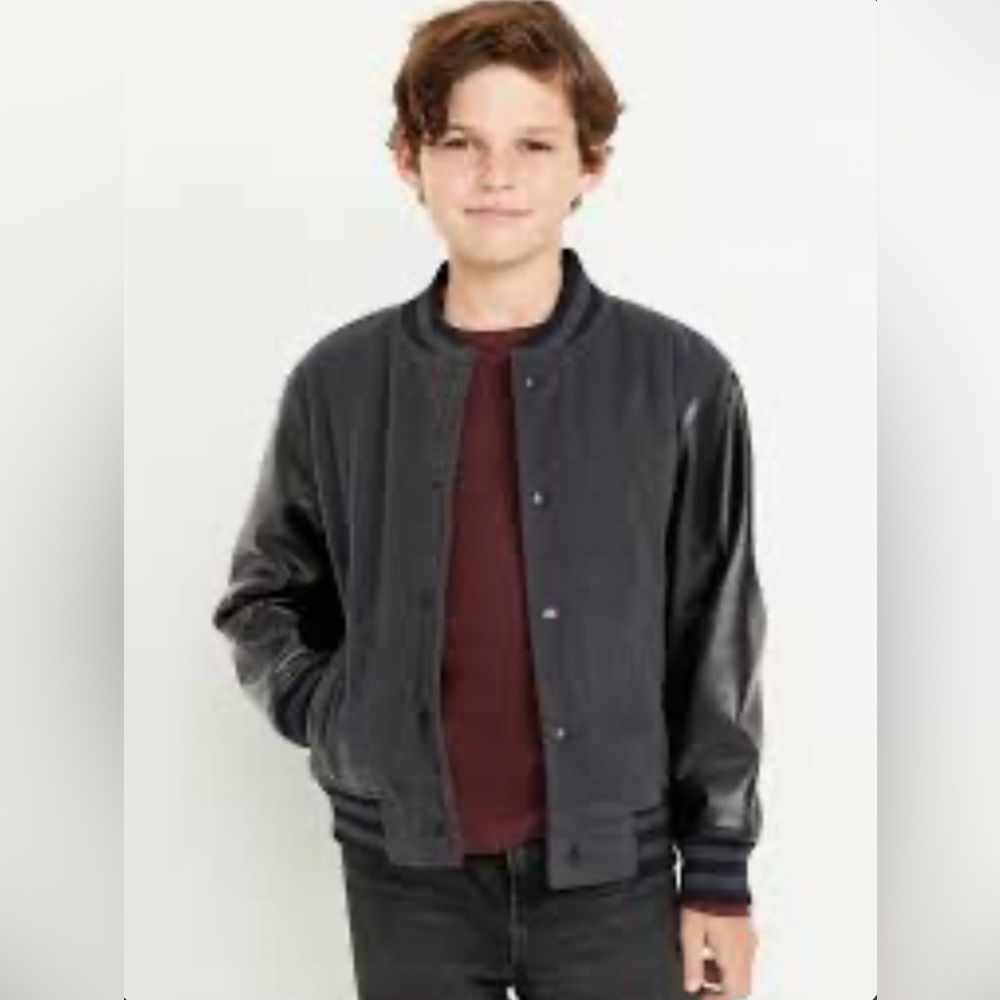 Old Navy Kids Faux Leather Sleeve Corduroy Bomber Jacket